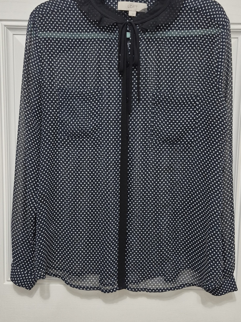 LOFT Navy/Black Polka Dot Sheer Blouse Sz. L